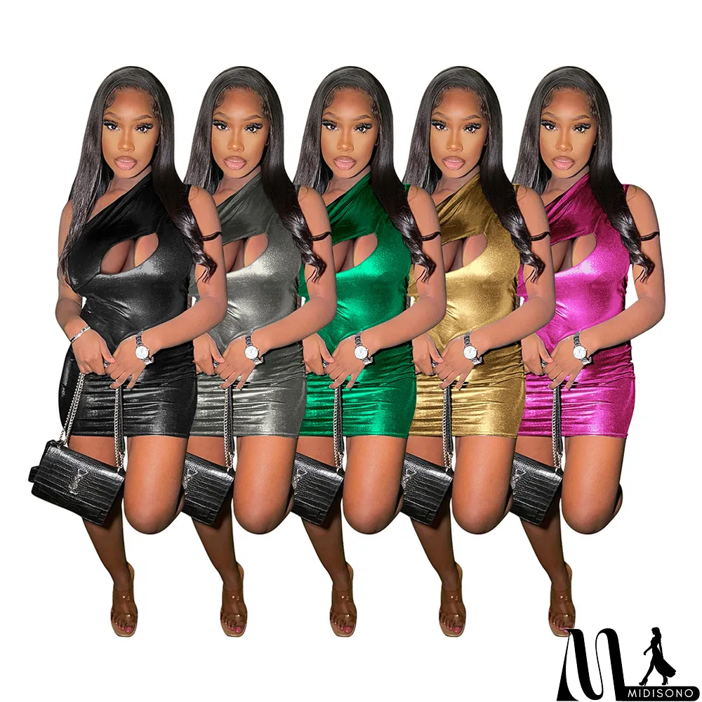 MidiSono - Sexy Slim Bright Color Sleeveless Hip Hollow Dress