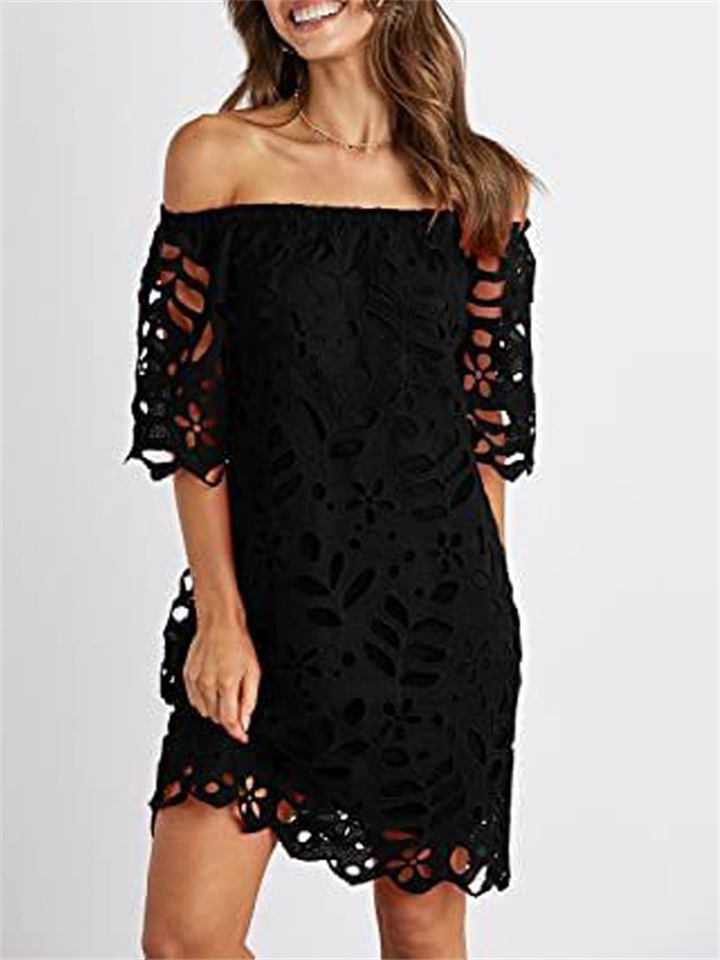Spring and Summer New Lace Lace Mid-sleeved Commuter Dresses Bustier Fashion Short Dresses-JRSEE