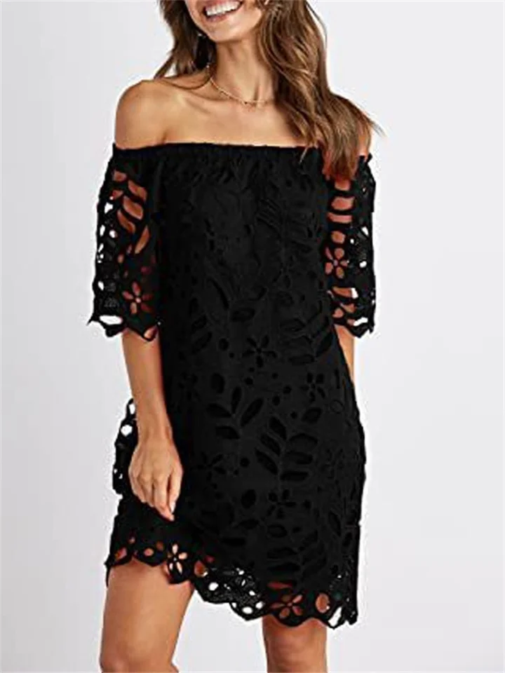 Spring and Summer New Lace Lace Mid-sleeved Commuter Dresses Bustier Fashion Short Dresses-JRSEE