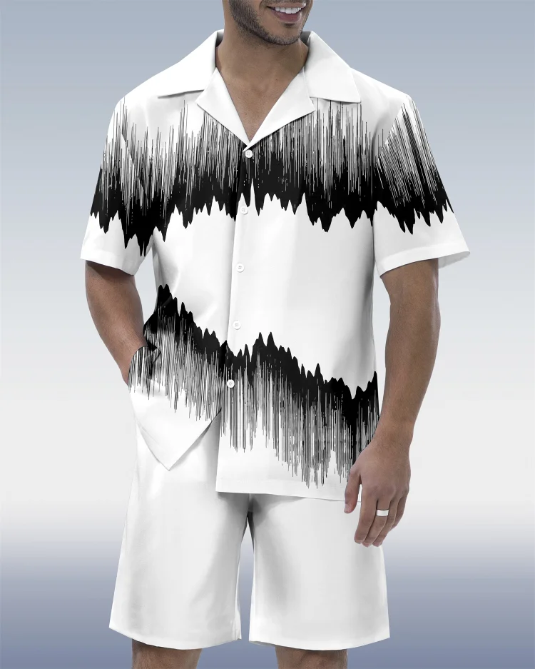 Suitmens Men's Abstract Art Contrast Geometric  Print Short Sleeve Set 137