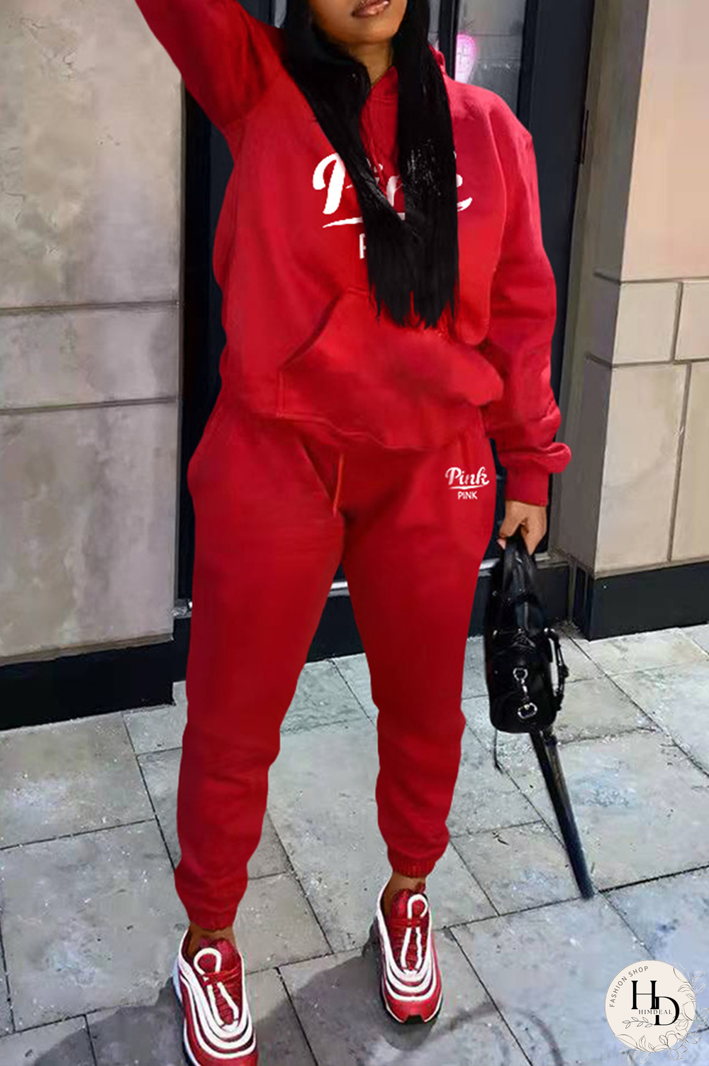 Pink Casual Print Patchwork Hooded Collar Long Sleeve Two Pieces