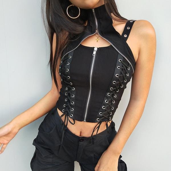 Goth Lace-Up Sleeveless Tank Top