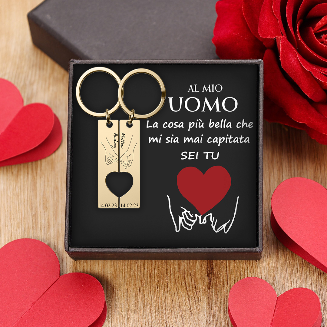 AL MIO UOMO-Portachiavi con 2 nomi e 1 data personalizzati  per coppia