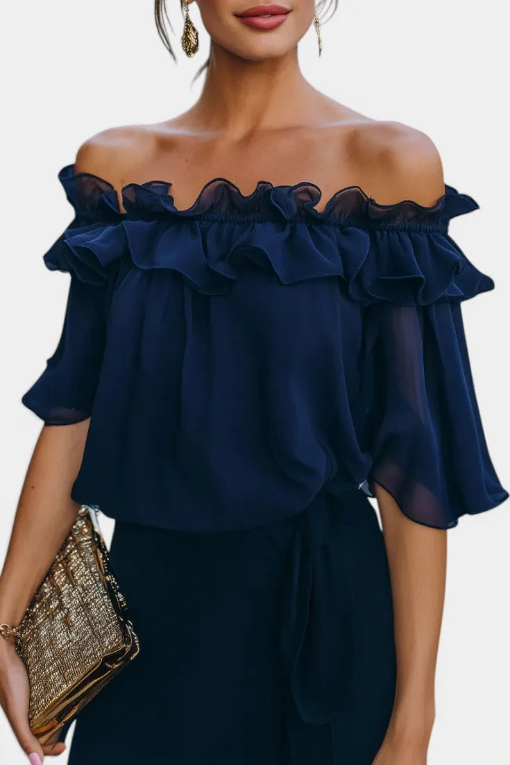 Off-the-Shoulder Ruffle Top with Flared Sleeves