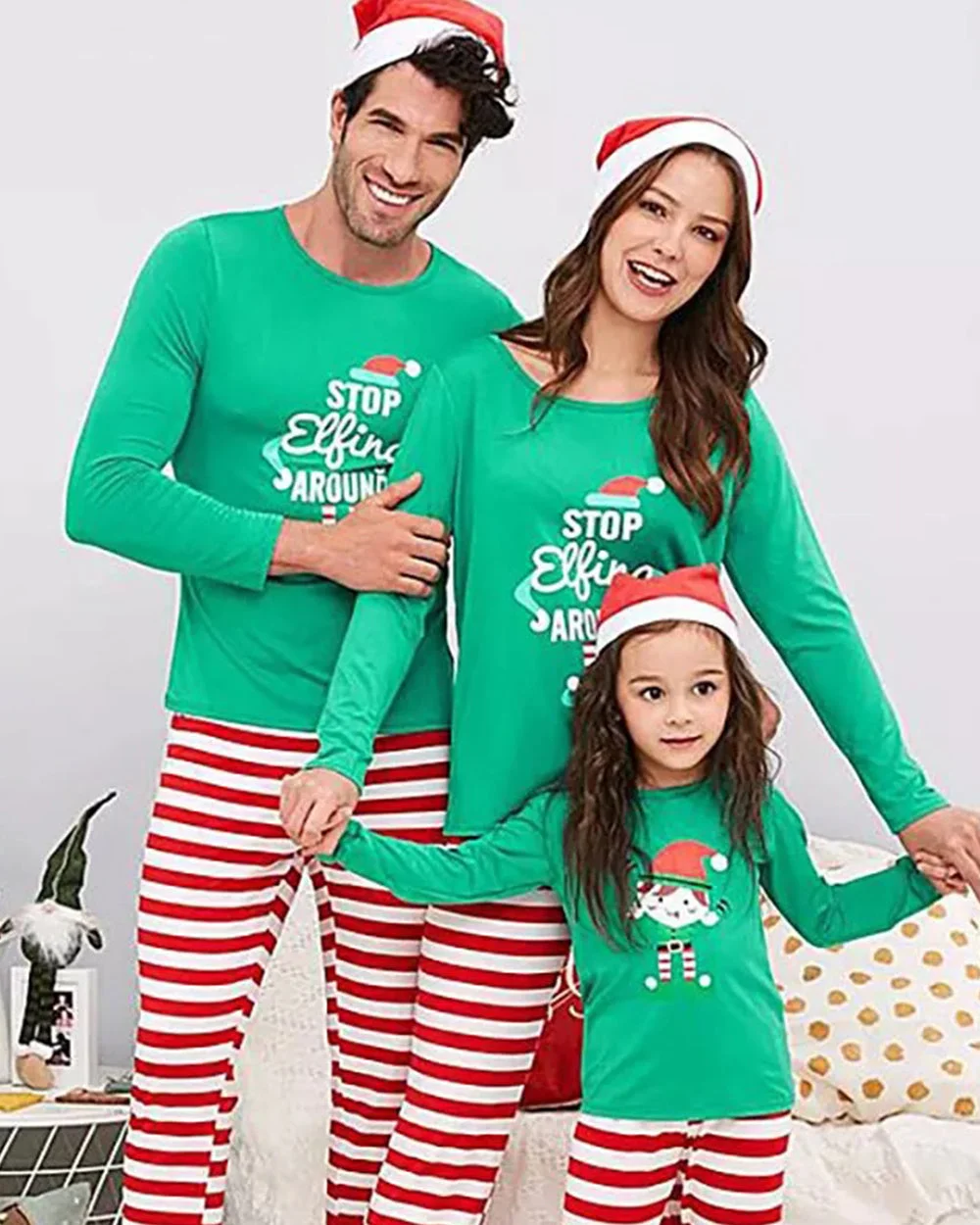 Green Santa Red Striped Christmas Pajamas