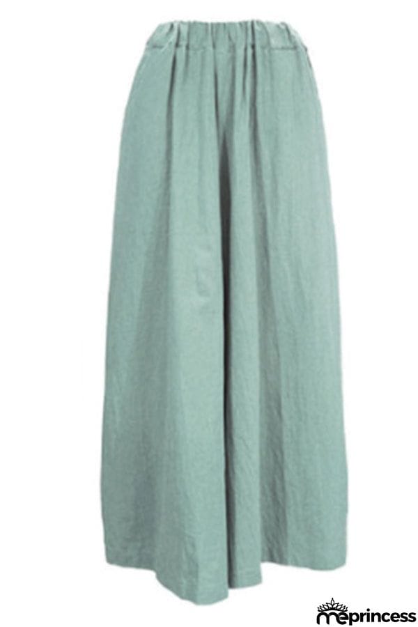Summer Women's Fashion Solid Color Cotton Wide Leg Pants Casual Pants