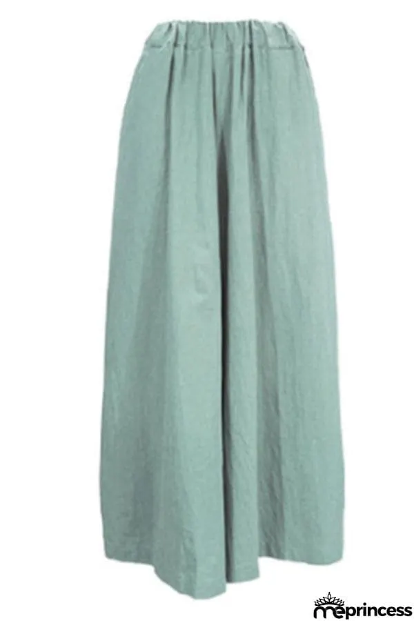 Summer Women's Fashion Solid Color Cotton Wide Leg Pants Casual Pants
