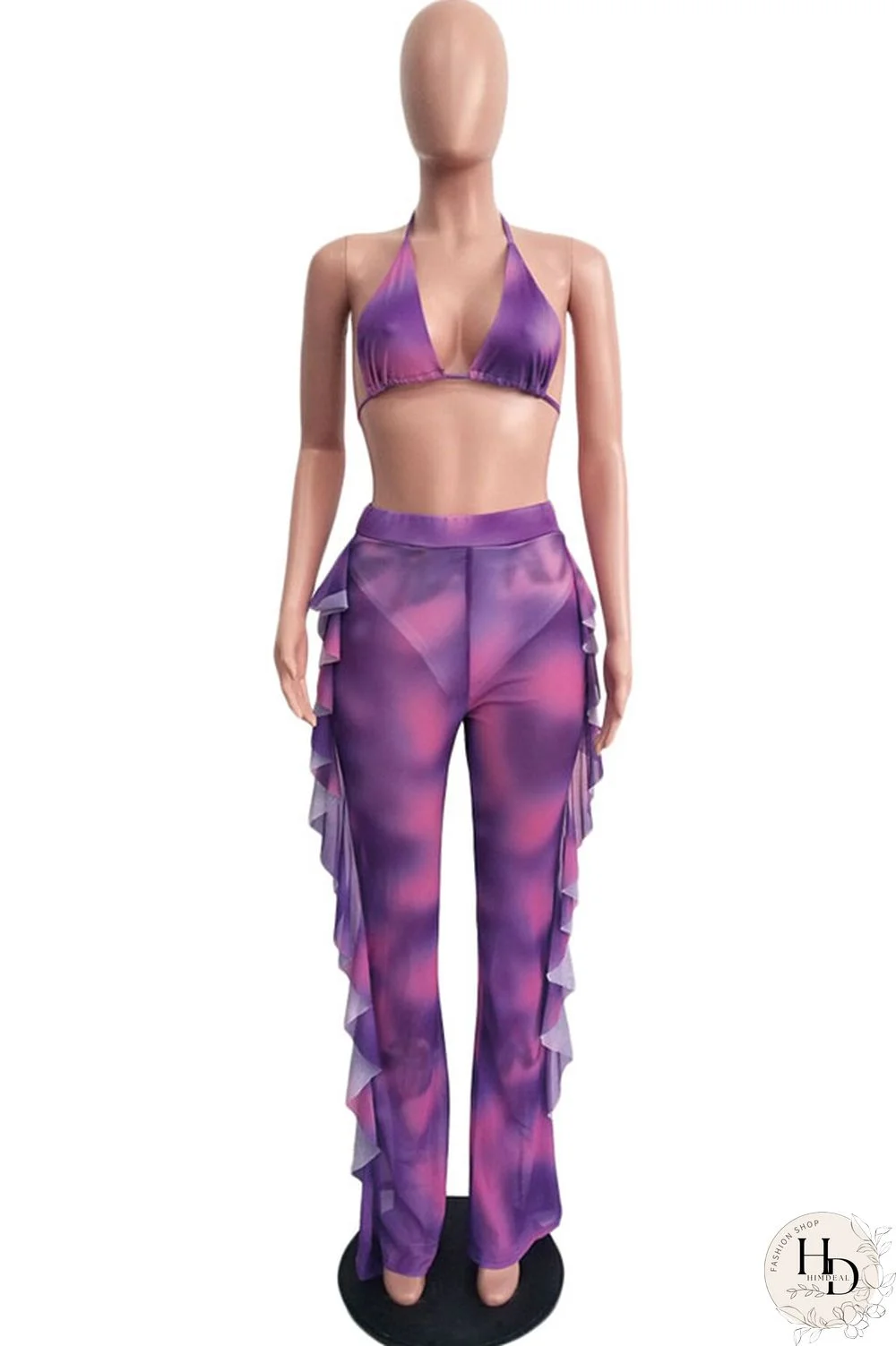 Army Green Sexy Fashion Stringy selvedge Print Tie Dye Patchwork Loose Sleeveless