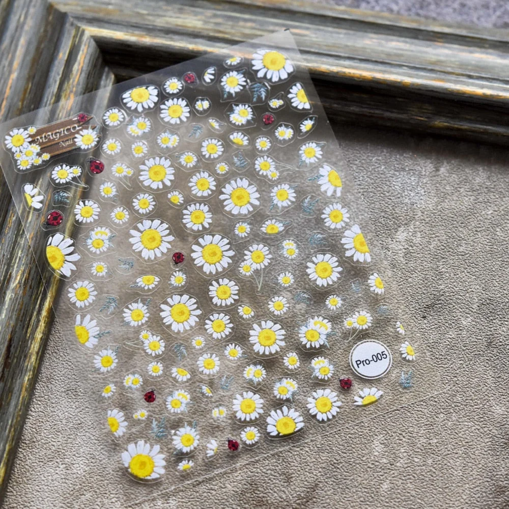 Cute Image Flowers Leaves Nail Sticker 3D Engraved Nail Art Decorations Nail Decals Design