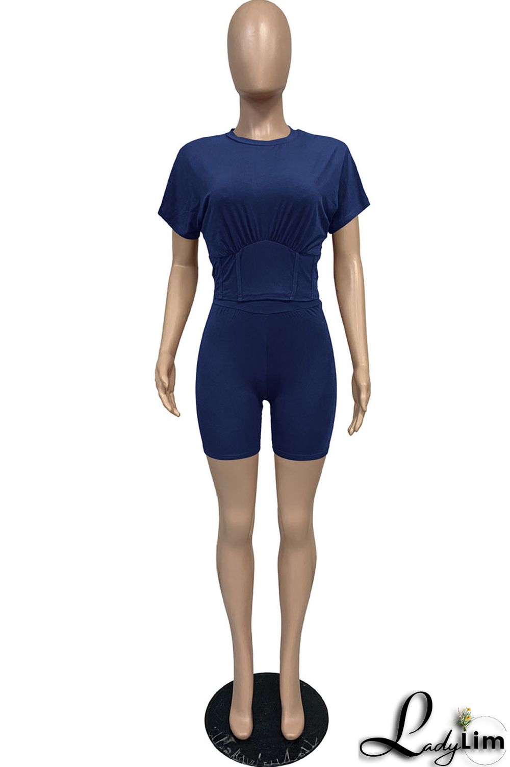 Yellow Casual Solid Split Joint O Neck Short Sleeve Two Pieces