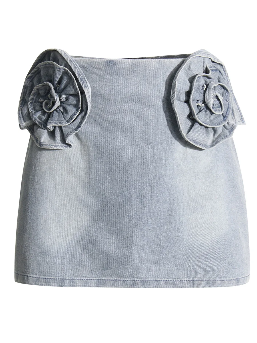 Toloer Toloer Personality Wind 2024 Autumn New Three-Dimensional Flower Denim Jacket Coat Half Body Short Skirt Suit Female-Outfit Ideas