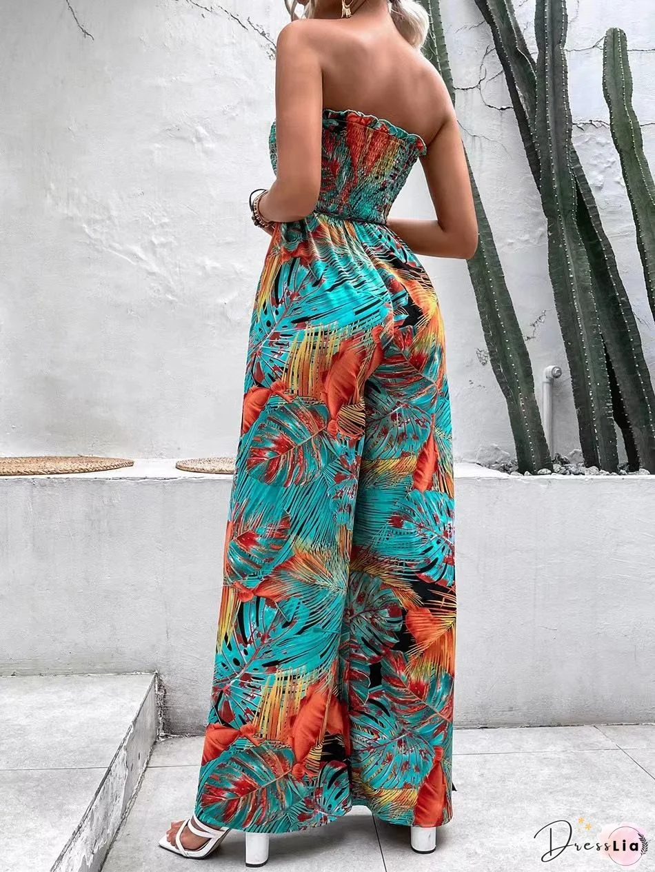 Floral Print Ruffle Bottom Jumpsuit