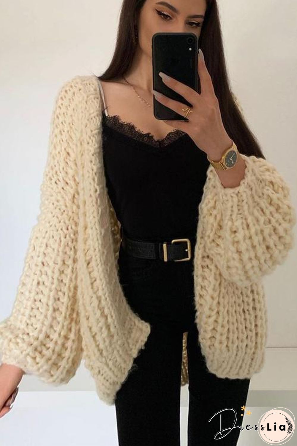 Puff Sleeve Loose Cardigan