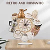 (US Local)5D DIY Special Shape Diamond Painting Desk Ornament Handmade Clock Kit(Tea Time)