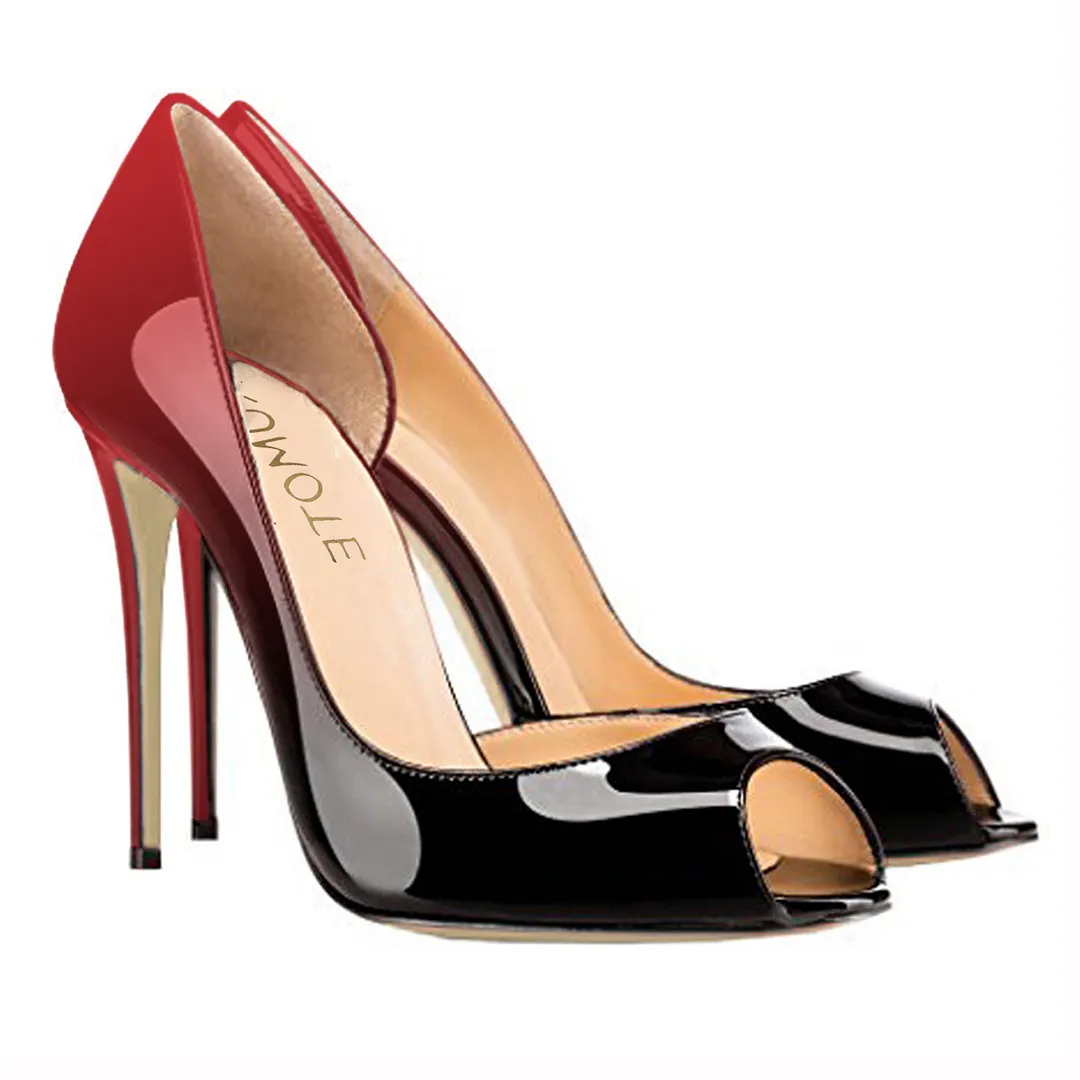 120mm Women's Party Wedding Peep Toe Heels Gradient Color Red Black-vocosishoes