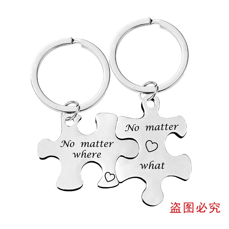 Key Chain Spot Stainless Steel Couple Jigsaw Pendant Pendant Valentine’s Day Gift Metal Keychain Engraving