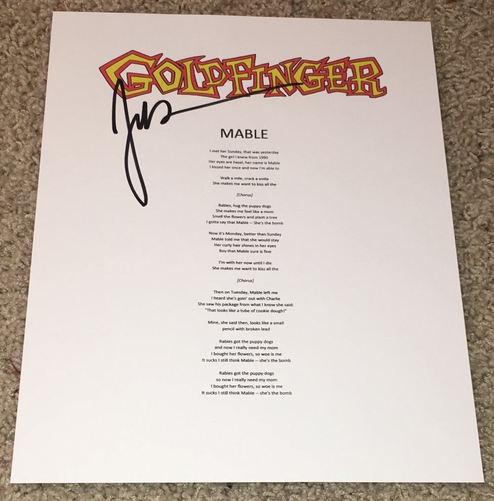 JOHN FELDMANN SIGNED AUTOGRAPH GOLDFINGER MABLE LYRICS SHEET w/EXACT PROOF