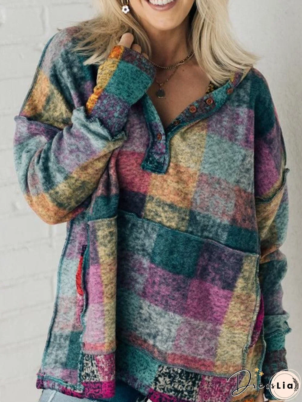 Cozy Multicolored Plaid Hooded Oversized Sweatshirt