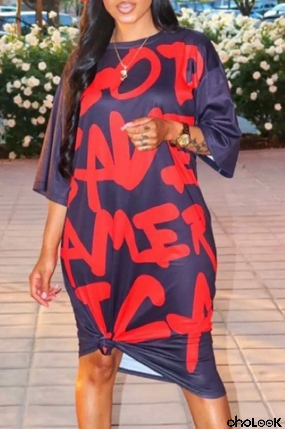 White Polyester Fashion Casual Print Plus Size