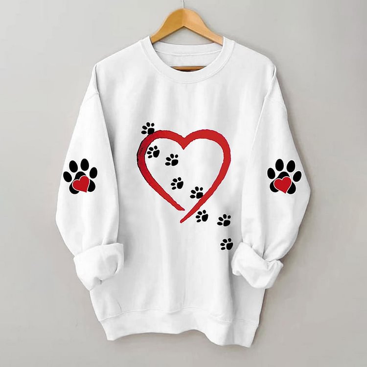 Comstylish Women's Love Dog Paw Print Sweatshirt
