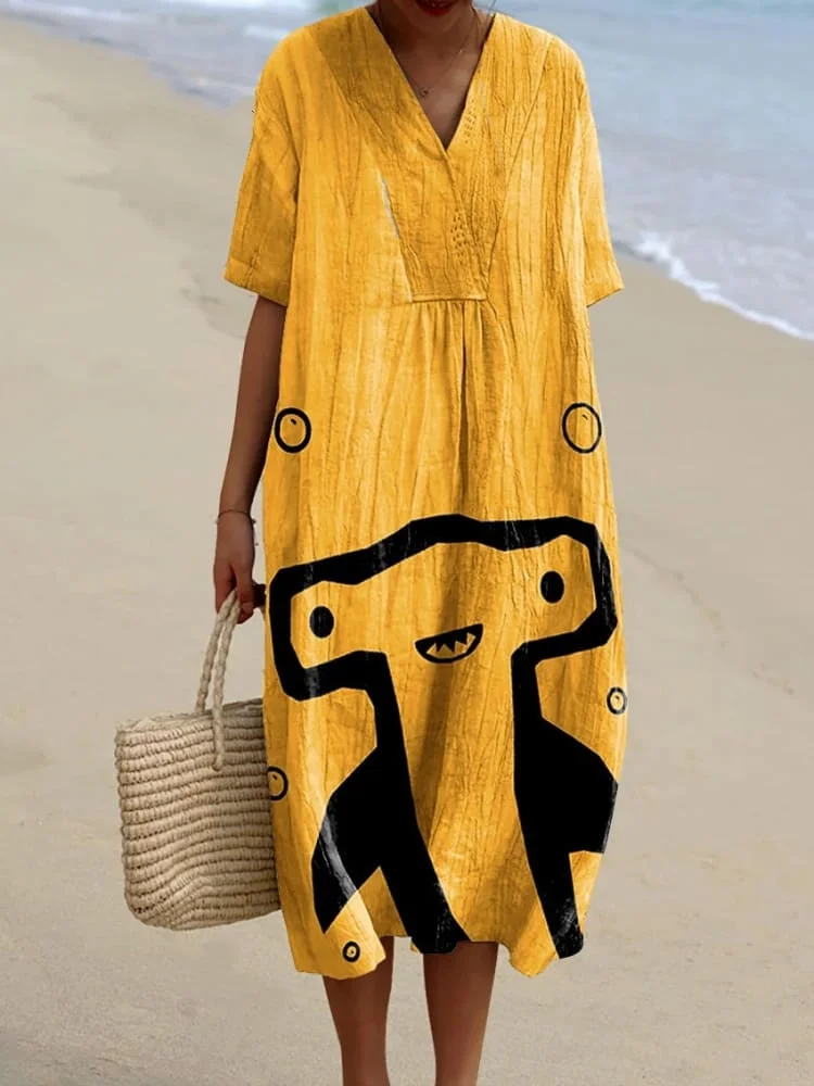 Women's Vintage Ocean Fish Sharks Art Print Flowy Dress
