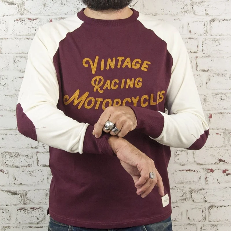 50s Raglan Sleeve Contrast Elbow Patches Vintage Racing Motorcycles Sweatshirt