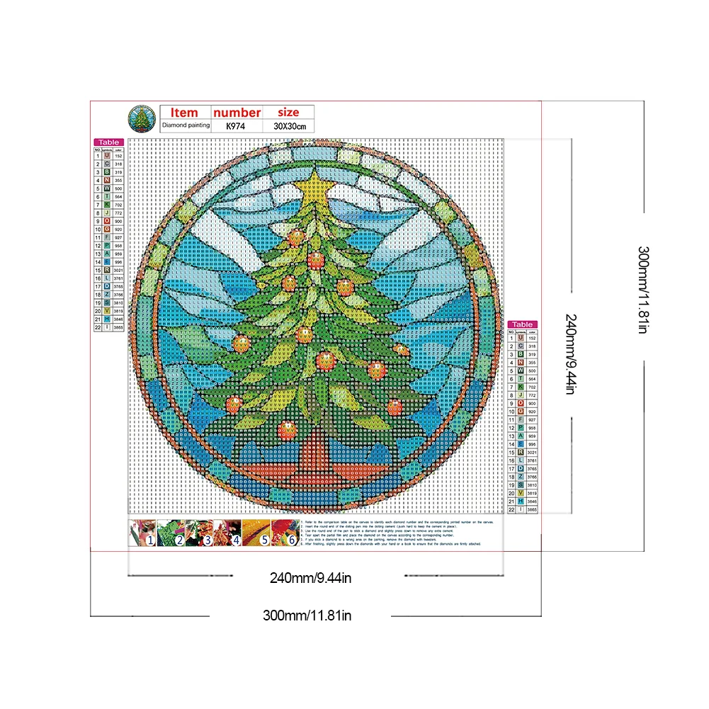 Diamond Painting - Full Round Drill - Stained Glass Xmas Tree(Canvas|30*30cm)