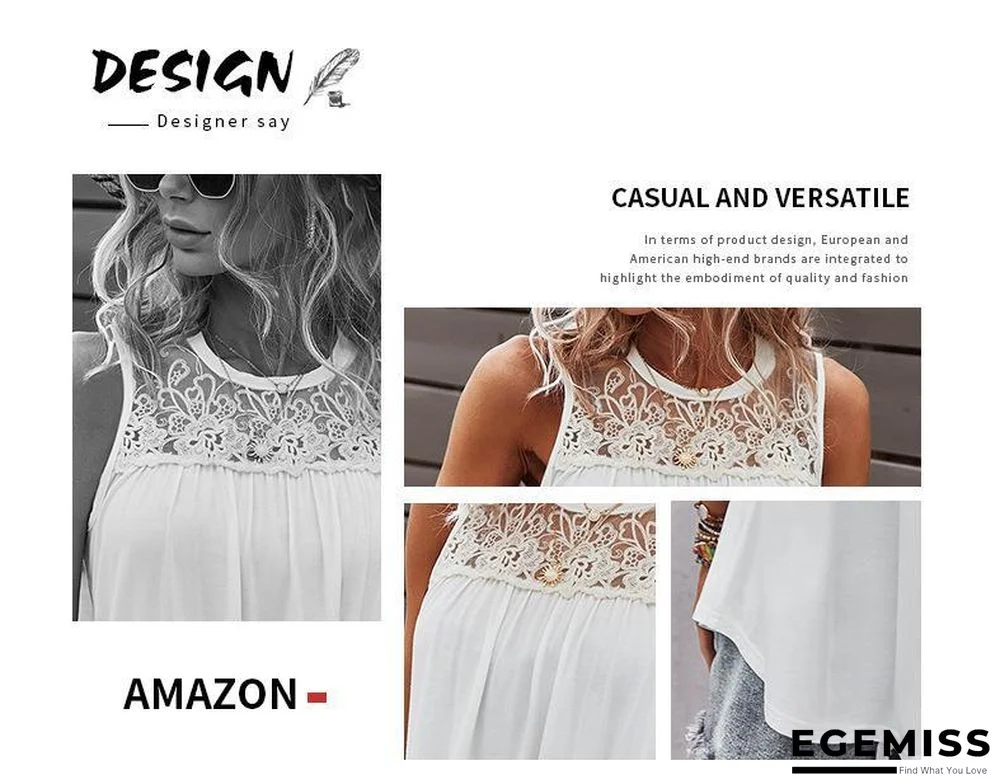 Long T-shirt Sleeveless Lace Women's Top | EGEMISS