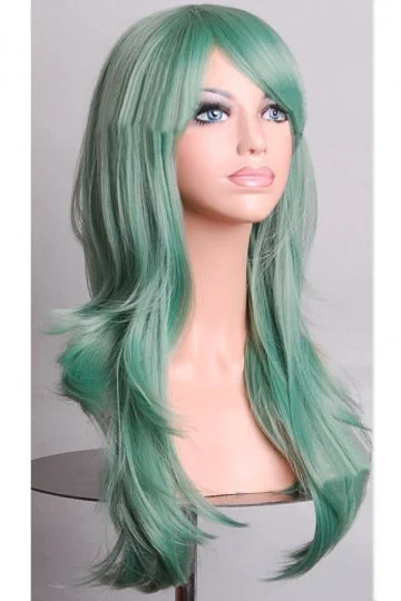 Green Fashion Cosplay Ladies Sexy Long Waves Hair Wig-elleschic