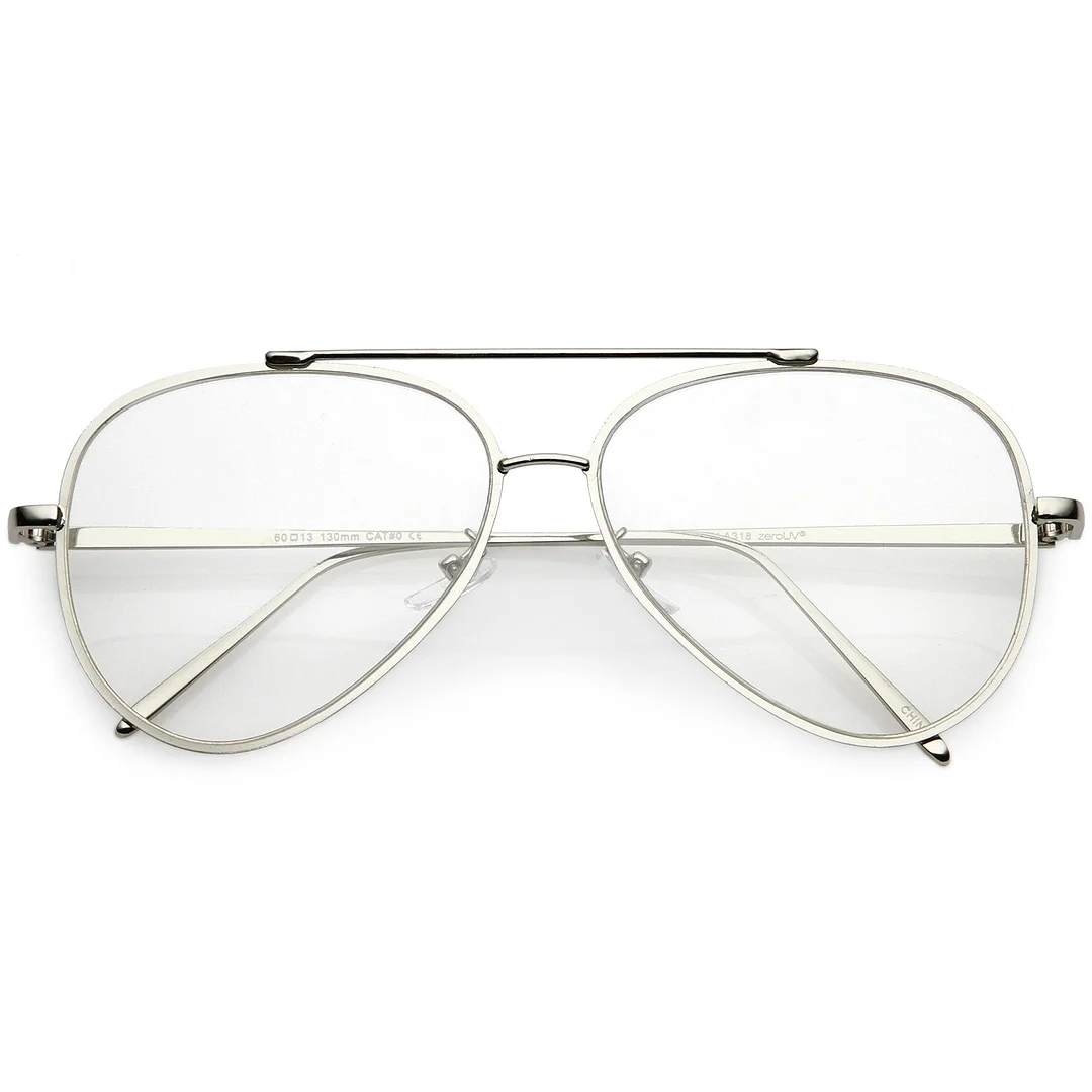 Mod Fashion Metal Aviator Eyeglasses Teardrop Rimless Clear Flat Lens 58mm