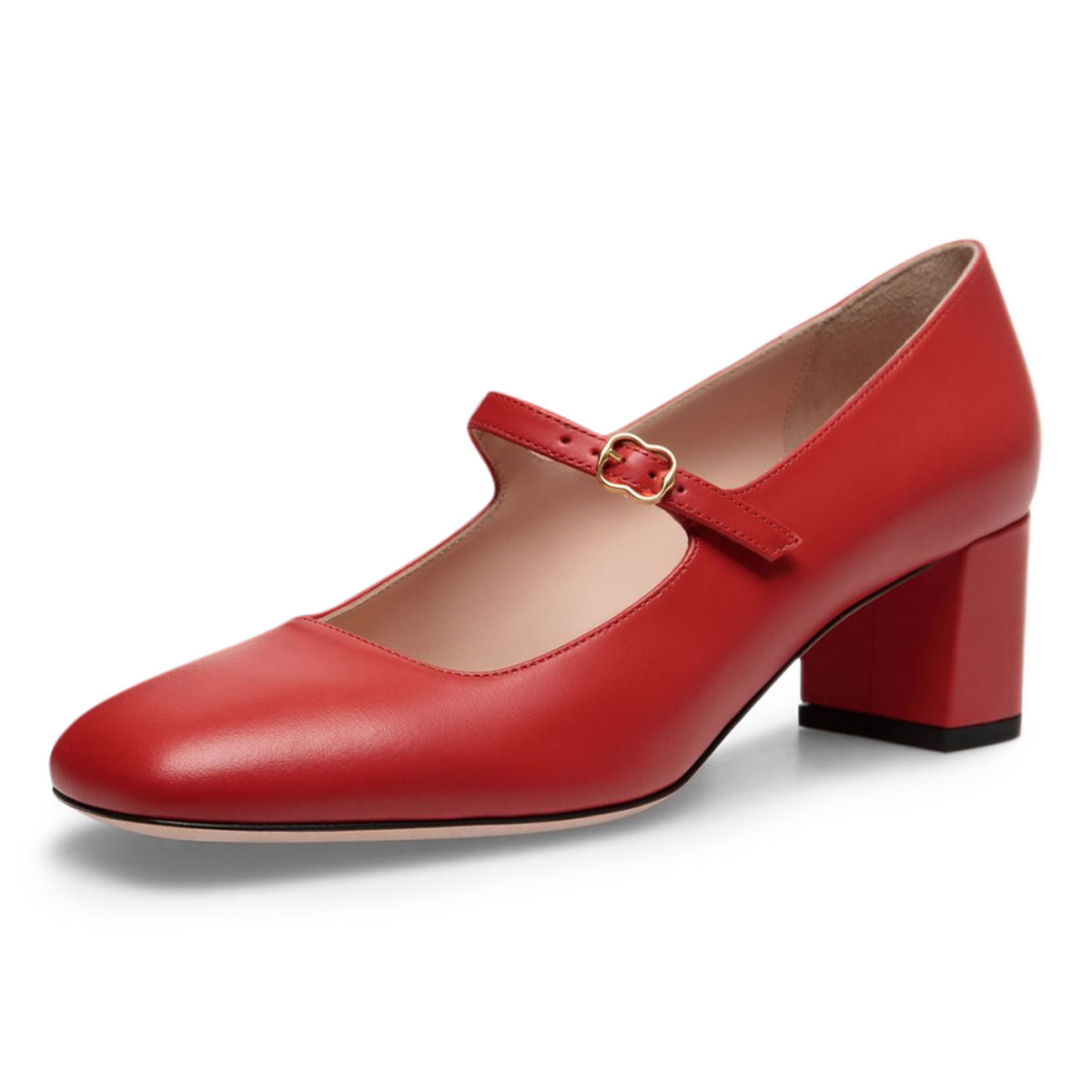 Red Elegant Closed Toe Buckle Chunky Heel Mary Jane Shoes for Women Nicepairs