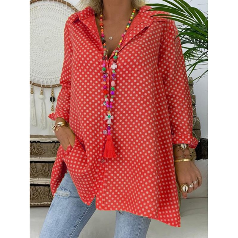 Polka dot print plus size shirt