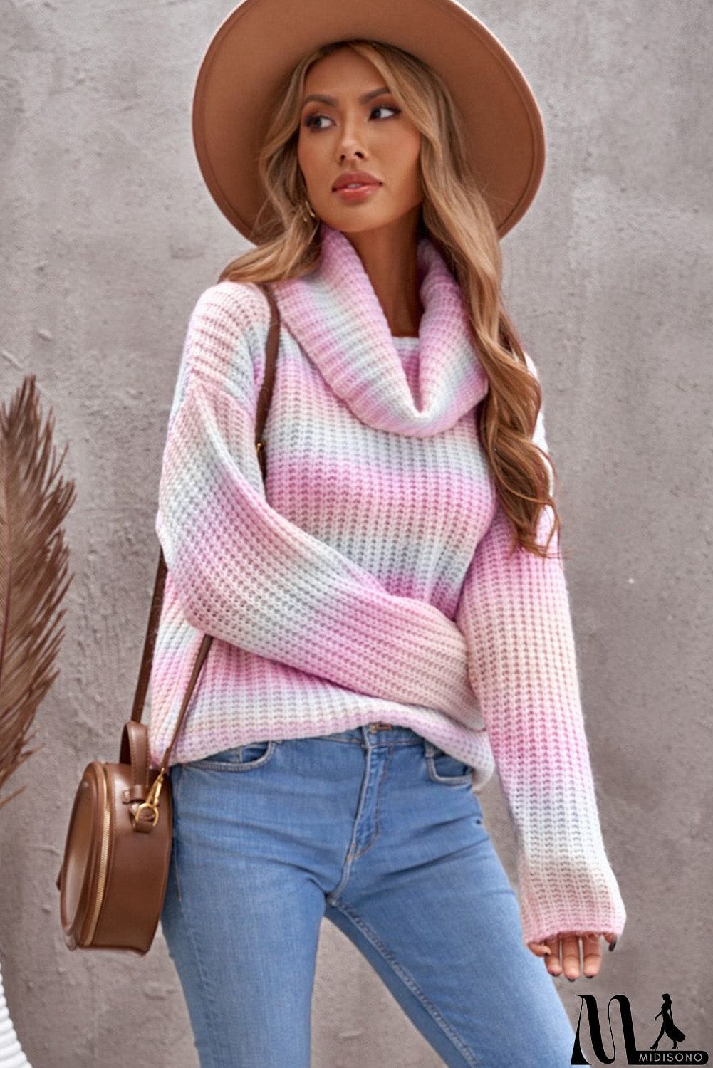 MidiSono - Cowl Neck Ombre Knit Sweater