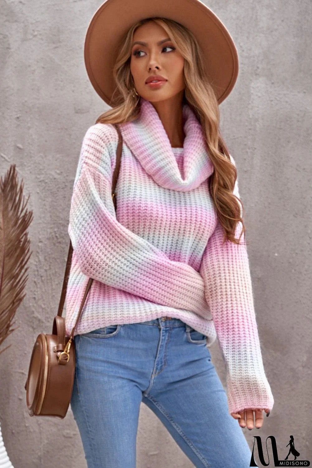 MidiSono - Cowl Neck Ombre Knit Sweater