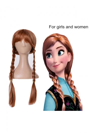 Fashion Frozen Anna Wigs For Halloween Party Cosplay Brown-elleschic