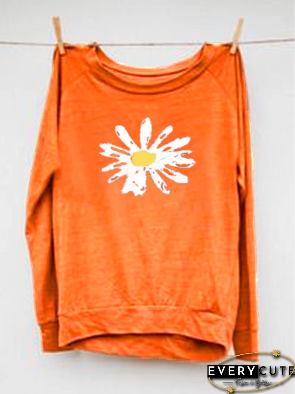 Women Orange Cotton Crew Neck Plus size Long Sleeve Floral Sweatshirts Hoodies & Sweatshirts