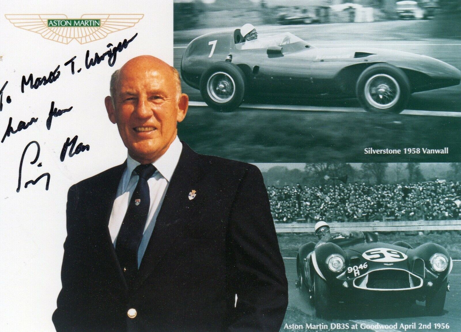 STIRLING MOSS AUTOGRAPH, Deceased, FORMULA 1, MOTOR SPORT,