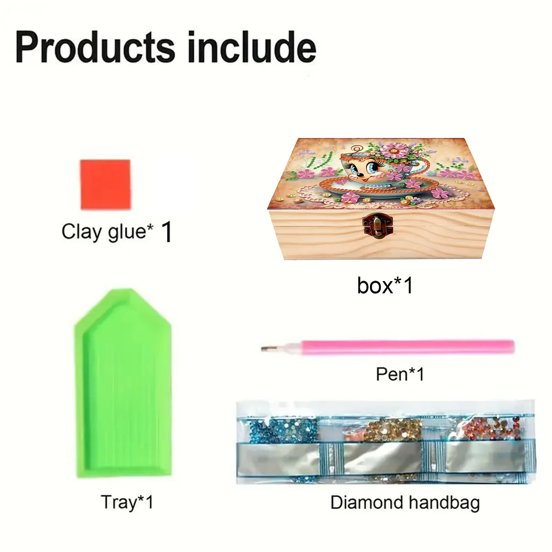 1Pc DIY Diamond Painting Wooden Storage Box Jewelry Box Kits (MZH031)
