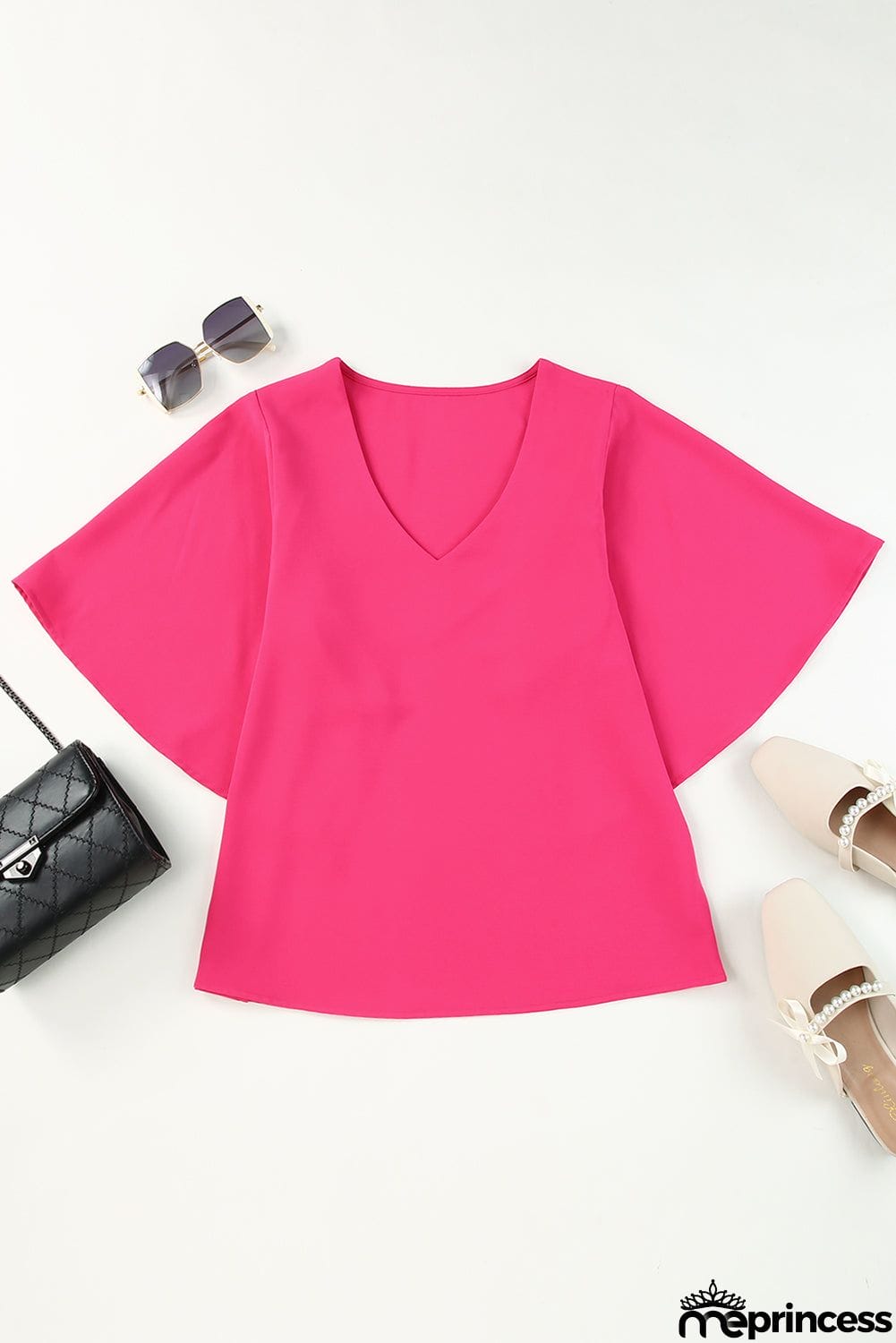 V-Neck Cloak Sleeve Blouse