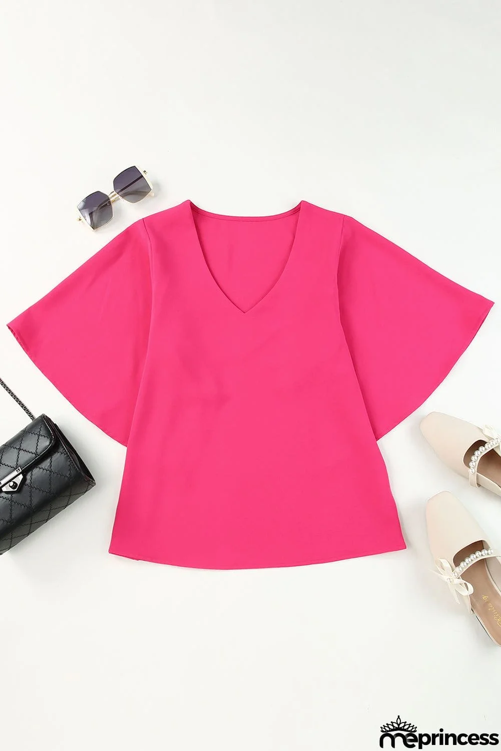 V-Neck Cloak Sleeve Blouse