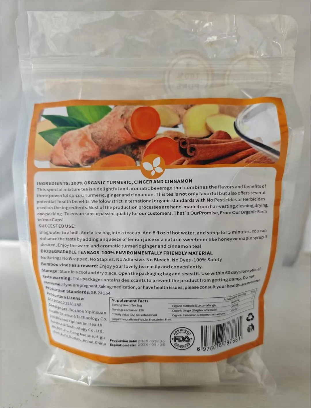 💝100% Natural Turmeric Ginger Cinnamon Tea