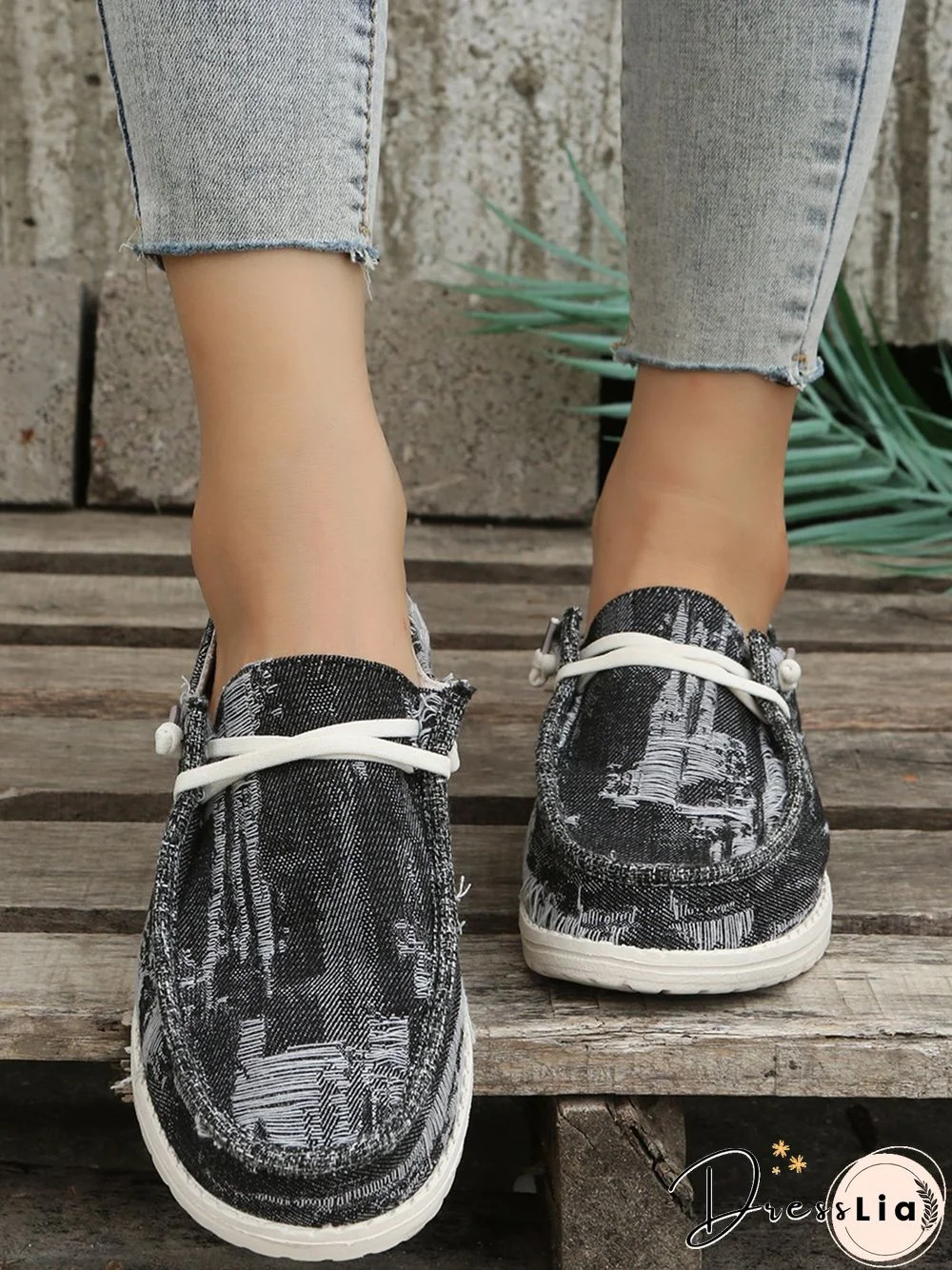 Women Casual Plain All Season Vacation Flat Heel Denim Fabric Lace-Up Lace Up Shoes Flats