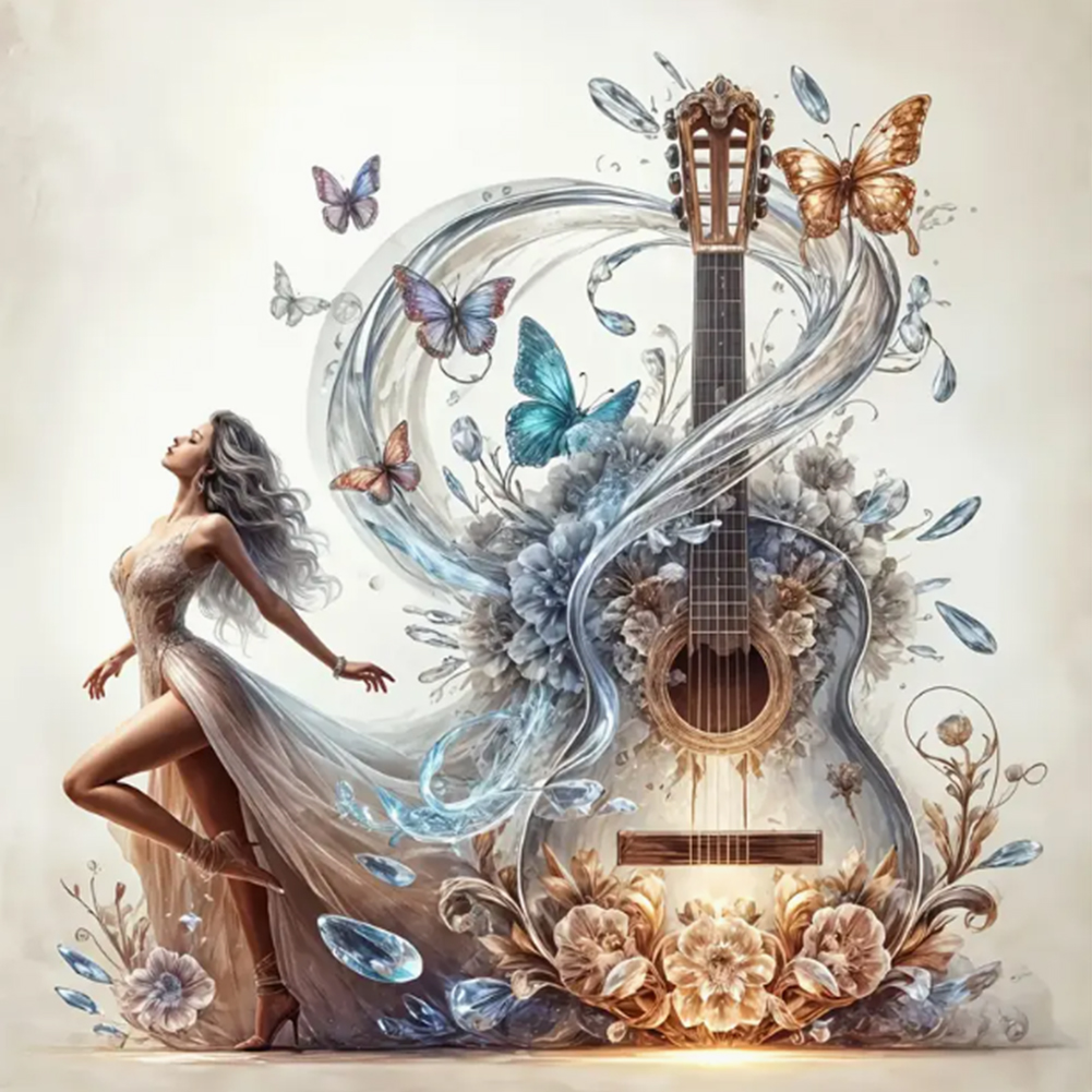 Elegant Girl With Musical Instrument 30*30cm(canvas) full round drill diamond painting