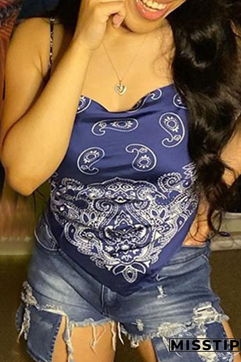 Red Blue Slip Sleeveless backless Tops