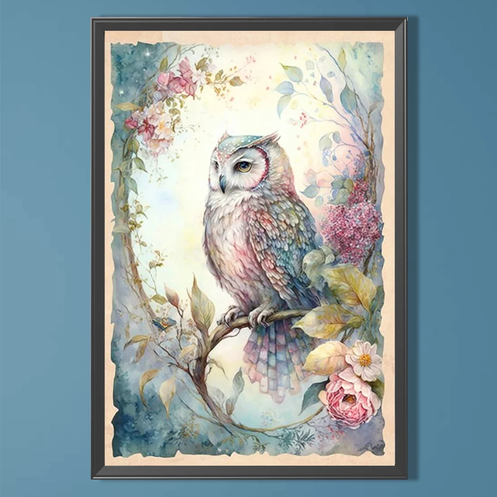 Diamond Painting - Full Round Drill - Flower Owl(Canvas|40*60cm)