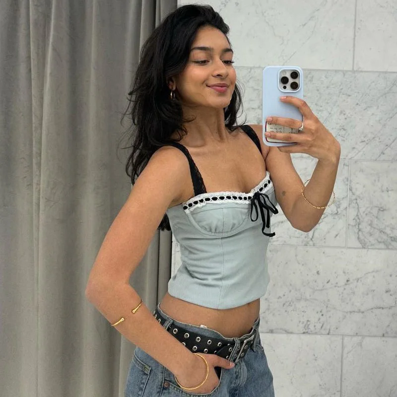 Uveng Uveng New Summer Women's Sexy Hot Girl Lace Square Collar With Low Breast Sling Vest