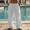 Men's Casual Linen Comfortable Cargo Drawstring Elastic Waist Multi Pocket Pants by Inlyline