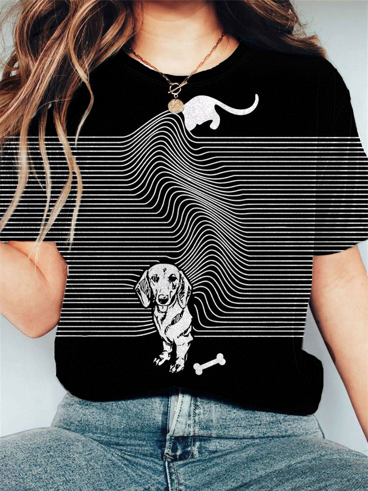 Women's Funny Lovely Dachshund Dog Crew Neck Print Casual T-Shirt wearshes