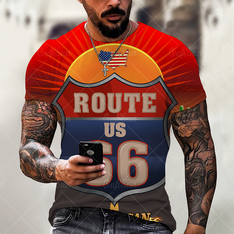 Route 66 Print Summer Short Sleeve Men's T-Shirts at Hiphopee