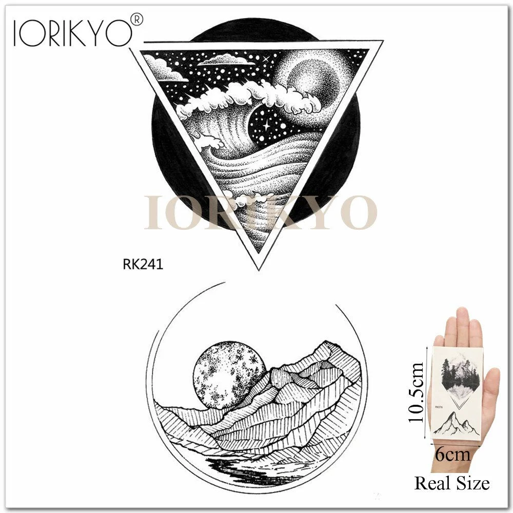 IORIKYO Flash Sexy Tempoary Women Tattoo Arm Fox Sticker Men Black Wolf Chest Forest Hill Bear Fake Tatoo Makeup Tattoo Body Art